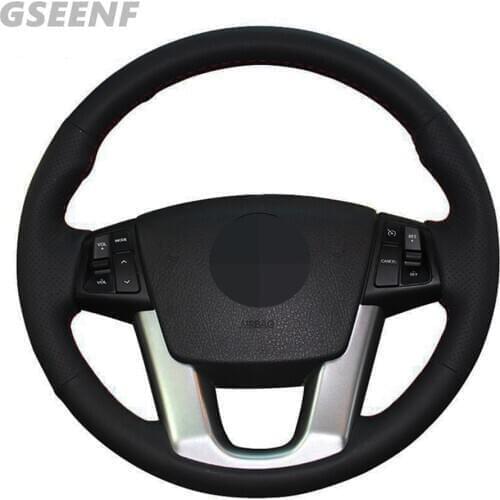Car Accessories Steering Wheel Cover For Kia Cadenza K7 2011-2015 Kia Sorento 2009-2014 Black Hand-stitched Soft Genuine Leather