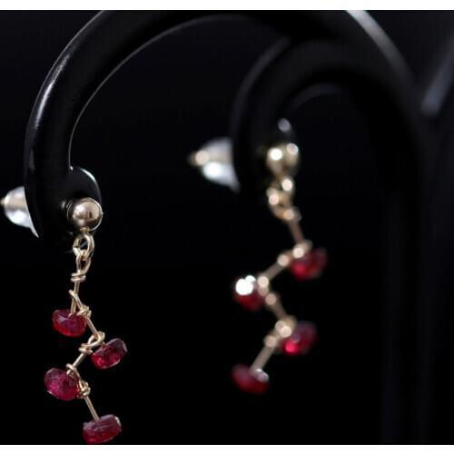 DMBS383 14k gold faceted Injection Genuine Gemstones ruby earrings authentic fashion earrings for girlfriend as a gift