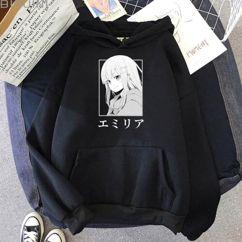 Hot Anime Hoodies Men/Women Loose Re Life Different World Zero Spring Japanese Streetwear Unisex Cute Emilia Print Streetwear 12