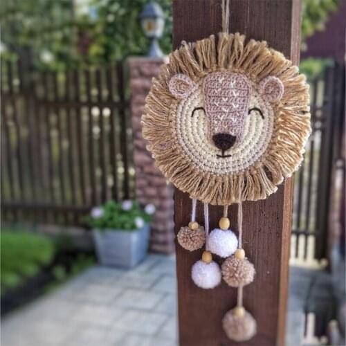 Ins Woven Tiger Lion Pendant Boys Kids Bedroom Wall Decoration Handmade Raffia Hanging Ornament Nordic Photo Props Nursery Decor