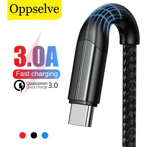 Oppselve 1m2m 3A Type C Cable for Samsung S10 Huawei Xiaomi 9 Fast Charging Data Wire Cord for Android Mobilephones Charge Cable