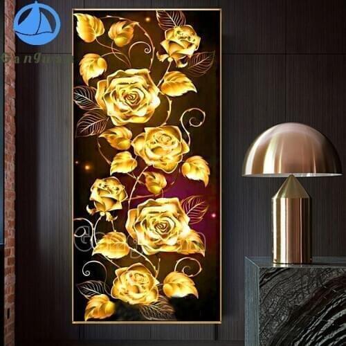 Golden flowers diy diamond painting full rhinestones picture Handicraft DIY embroidery Sale Diamond Mosaic large home rich Decor
