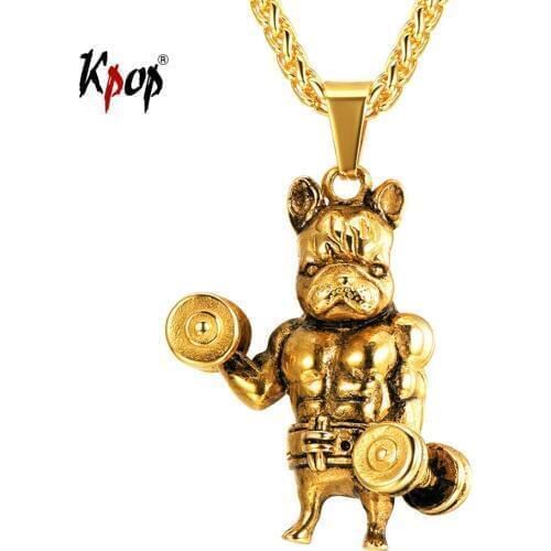 Kpop Bulldog Pendant Necklace Animal Jewelry Gifts for Boyfriend Stainless Steel Fitness Muscle Dog Necklace for Men P3278