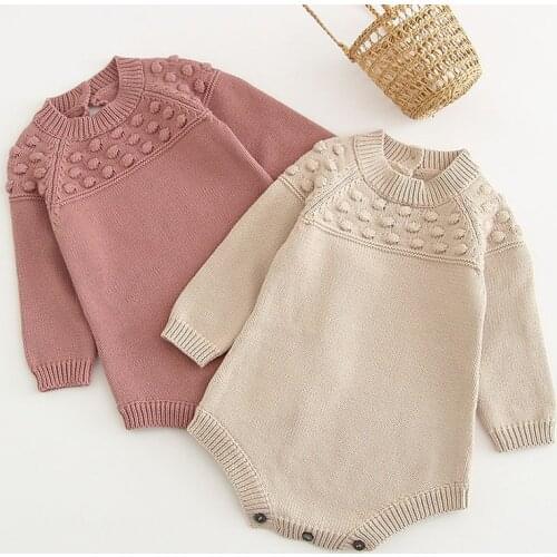 New 2020 Autumn Winter Newborn Girls Jumpsuits Clothes Baby Girls Wave Point Rompers Knitted Long Sleeve Children Rompers