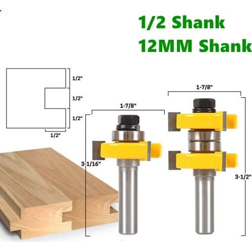 2pcs 12mm 1/2 Inch Shank Tongue & Groove Router Bits Set Stock 1-1/2 Tenon Milling Cutter for Wood Woodworking Tools Bit