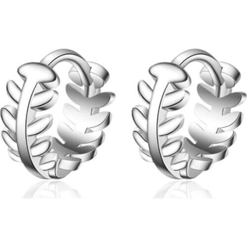 Korean style personality temperament leaves simple design sense cold wind trend silver plated ear rings YE003