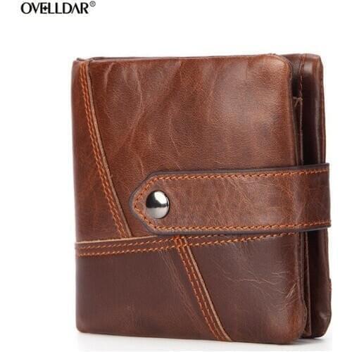 Hot Sale Leather Wallet Short Oil Wax Cowhide Mens Two-fold Multi-card Top Layer Wallet Coin Pocket Money Bag