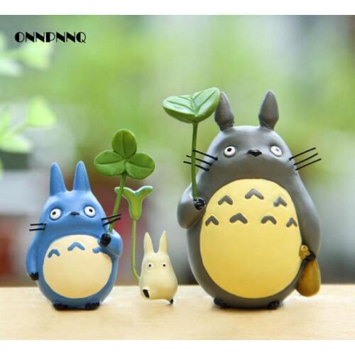 Totoro Doll With Leaves Pendulum Miniatures Figurines Cartoon Animal Diy Micro Landscape Miniature Garden Statuette Decoration