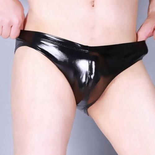 M-XXXXL New Men Briefs Sexy Underwear Men Low Waist Briefs PVC Leather Male Underpants Cueca Masculina Bulge Pouch Gay Underwear