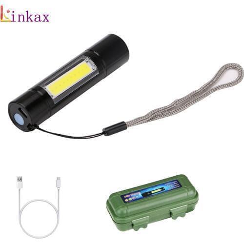 Mini Portable Aluminum XPE+COB LED Flashlight 3 Mode USB Rechargeable Work Light lanterna Powerful Handy Torch Built-in 14500