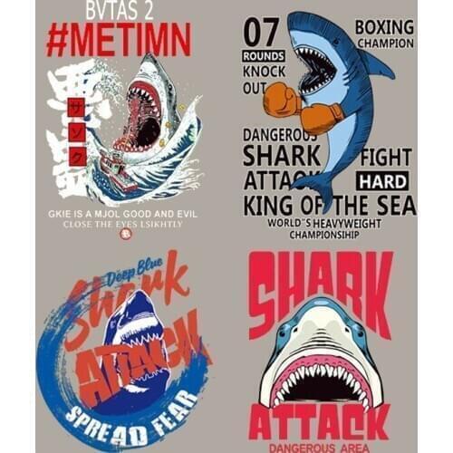 Fashion shark Parches Iron On Stickers Washable Appliques A-level Patches Heat Transfer For DIY Accessory Clothes Bags