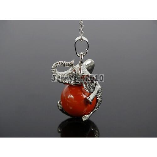 Natural Red Jas-per Gems Stone Round Ball Chakra Healing Elephant Pendant Necklace Beads Healing Jewelry Design 10Pcs/Pack