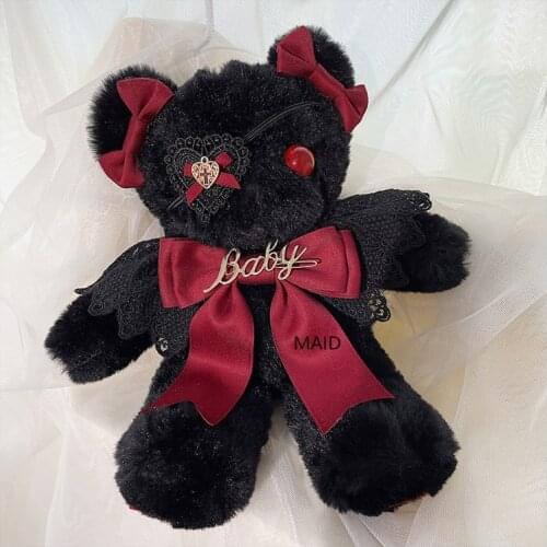 Original design Lolita black eye mask bear bag shoulder handbag black sweet plush bag