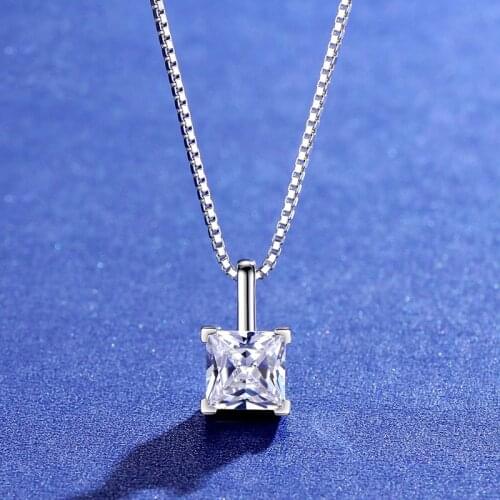 BOEYCJR 925 Silver 1.2ct 6*6mm F color Moissanite Princess Cut VVS Engagement Elegant Wedding Pendant Necklace for Women