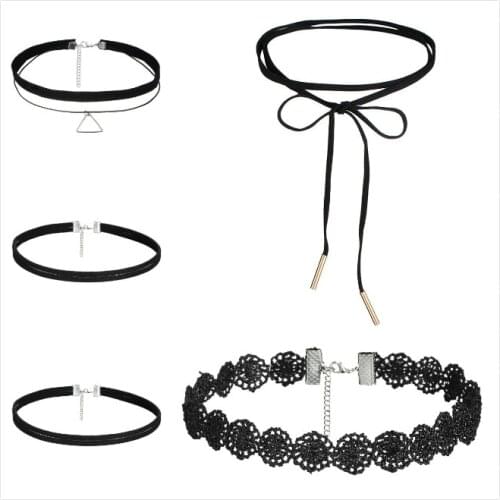 6Pcs/set Choker Necklace Black Lace Velvet Strip Woman Collar Party Jewelry Neck Accessories Chokers Handcrafted Chain Necklace