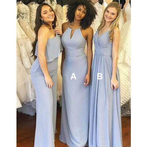 Sky Blue Bridesmaid Dresses Beach Boho Mixed Style Summer Beach Country Garden Wedding Party Guest Maid of Honor Gowns Plus Size