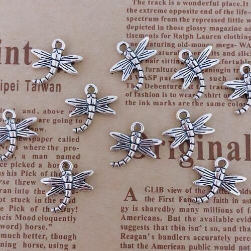 Wholesale 24pcs Charms dragonfly 17x17mm Tibetan Silver Plated Pendants Antique Jewelry Making DIY Handmade Craft