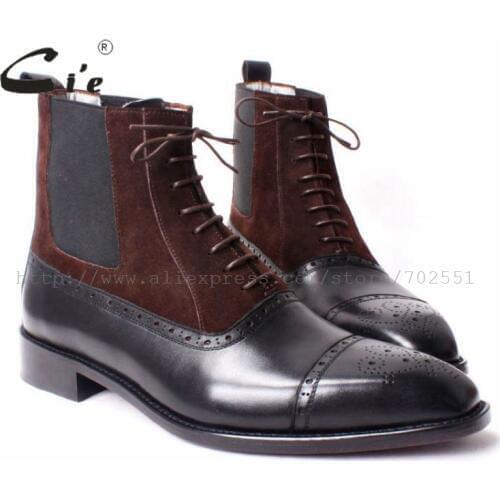 Cie Free shipping custom bespoke handmade calf leather upper inner outsole Square toe semi-brogue lace-up boot brown/black A65