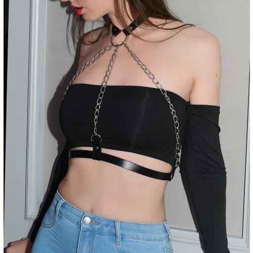 CYX-KQ Sexy Harness Bra Leather League Body Bondage Garters Belt Thigh Wiring Adjustable Sexy Leather Harness Women Bra Straps