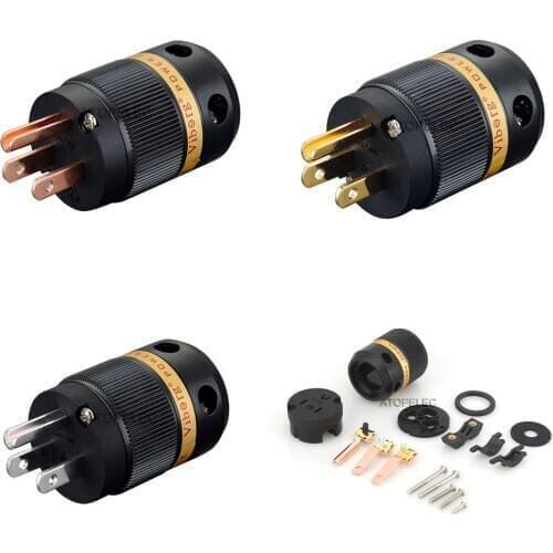 VIBORG 99.998% Pure Red Copper US Male Plug Connector Silver/Gold/Rhodium Plated for HiFi Audio Power Cable DIY VM501