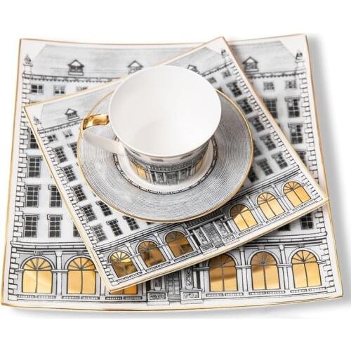 Restaurant steak Bone China dish coffee tea cup dish model room table decoration ceramic plate cloth knife fork