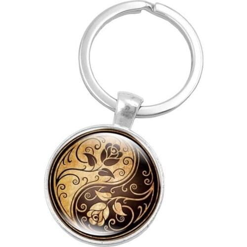 Yin and Yang Time Gemstone Keychain Personality Fashion Creative Wild Dog Footprint Glass Pendant Keychain