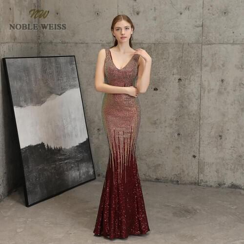 Evening dresses sexy v-neck mermaid dark red sequin Prom dress floor length in stock evening gown