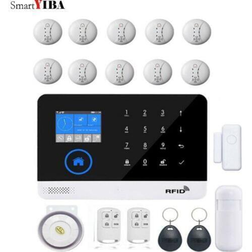 SmartYIBA WIFI GSM Alarm System Touch Keyboard GSM SIM RFID Alarm Wireless Home Security 433Mhz Infrared PIR Smoke Alarm Kits
