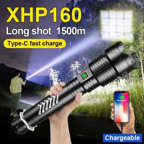 Super Bright XHP160 LED Flashlight Ultra Powerful Recharge Tactical Flash Light 18650 26650 Torch Light Portable Camping Lantern