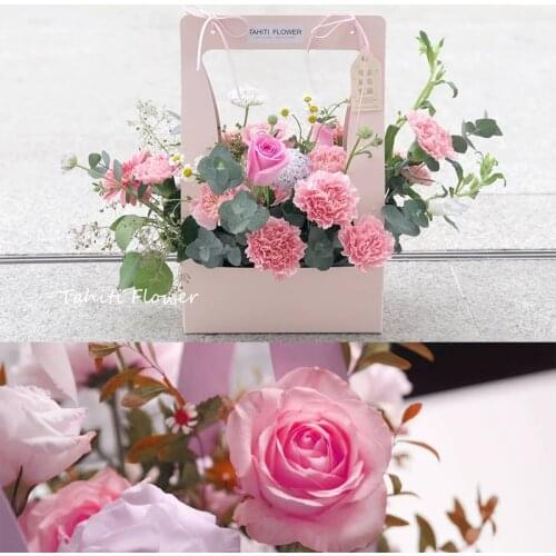 Wedding Flower basket Vase Holiday portable kraft paper folding chrismas Day kraft paper handbag Thanksgiving Day bouquet