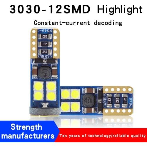 1PCS T10 LED W5W Bulbs 3030 12SMD t10 Canbus Error free 12V 3.2W Super Bright W5W 194 For Auto Clearance Lights White