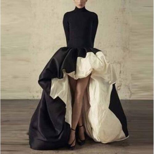 Vintage Pleat Long Sleeve A-line Evening Dress Fashion High Neck Floor Length Stain CustomedMade Prom Gown robe de soiree