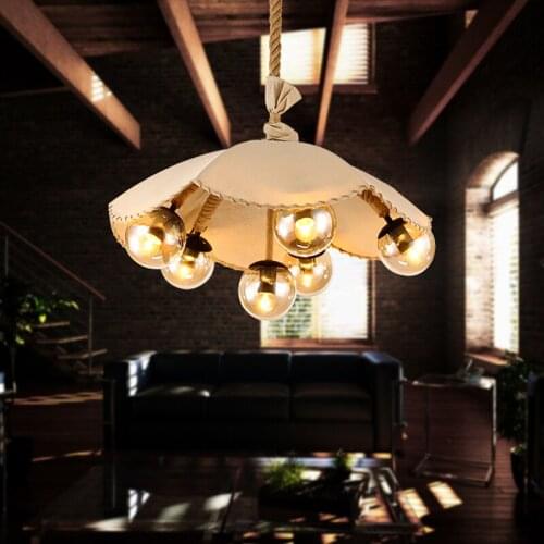 Country Vintage Linen rope Pendant Lights umbrella dining room bedroom bar clothing store features Pendant Lamps GY220