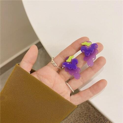 VSnow Korean Fashion Chic Purple Color Grape Earrings for Women Girl Clear Resin Arcylic Fruit Party Dangle Earrings Pendientes