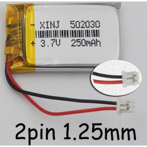 XINJ 3.7V 250mAh Li-Po Polymer Battery 502030 2pin JST 1.25mm plug For GPS Sat Nav Car DVC Lights Camera Driving recorder MP3