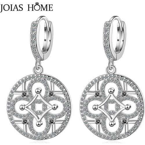 JoiasHome 925 sterling silver earrings with hollow circle female earrings small fresh arts and crafts Christmas wholesale gifts