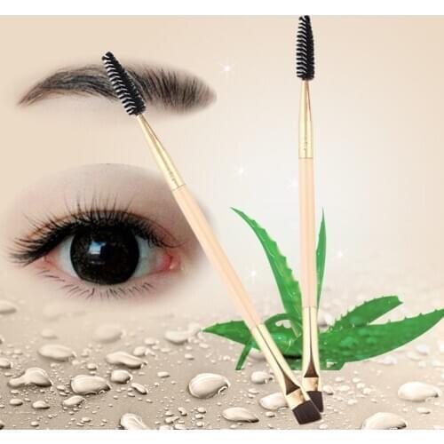 Golden Synthetic Fibre Bamboo Handle Fine bamboo handle Makeup tools double eyebrow brush Eyelash brush Natural
