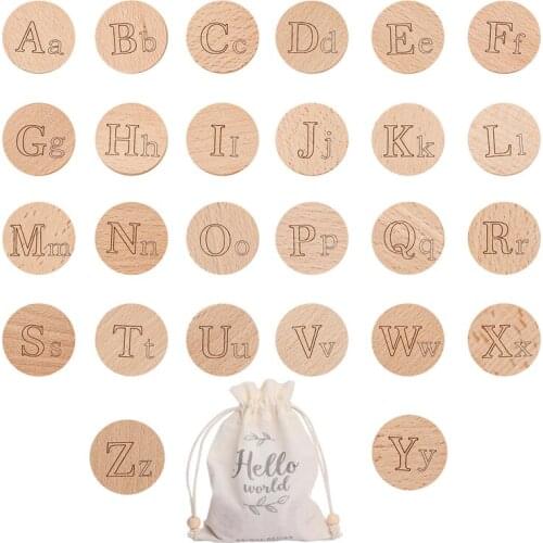 1 Set Wooden Letter Letters Blocks Double Sided Alphabet Round Shape Shape English Animals Card Baby Photography Props Gift
