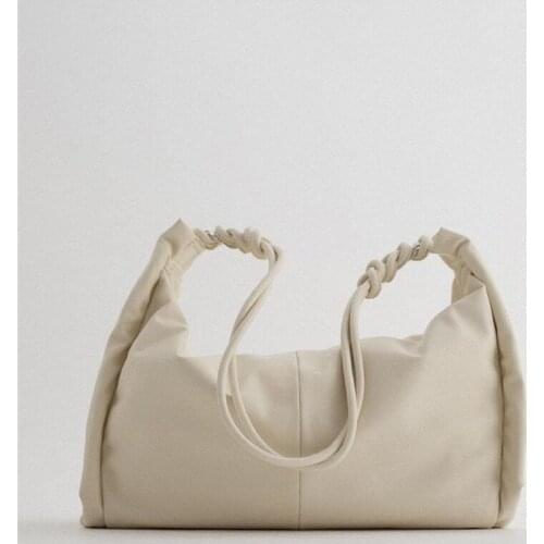 2021 spring Womens bag new large bag side fold decoration one shoulder large capacity college student womens shopping bag