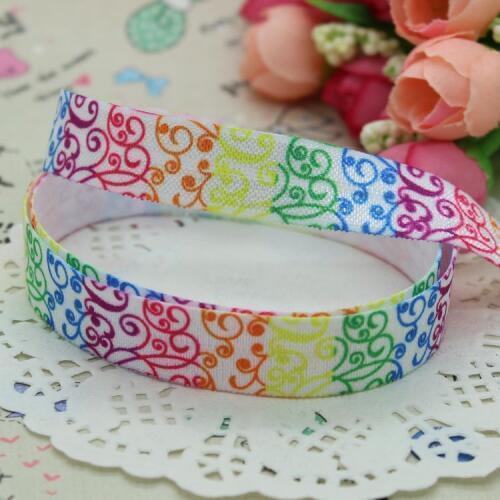 5/8'' Free shipping Fold Over Elastic FOE swirl colorful printed headband hair band diy decoration wholesale OEM B229