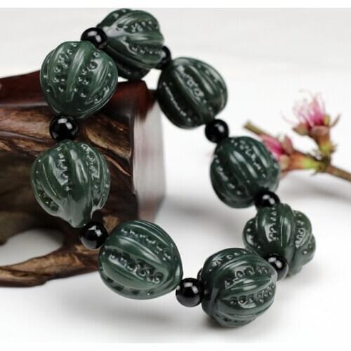 BANGLE NATURAL JADE JEWELRY ROUND BEADS NATURAL NATURAL INK JADEITE REAL GREEN JADE BRACELET 18MM
