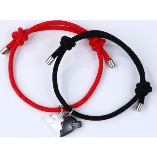 2021 Hot Couple Magnetic Bracelets Broken Heart Distance Matching Adjustable Rope Bracelet Kit Jewelry Valentines Day Gift