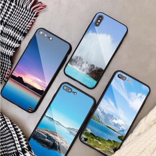 Beach Mountain bule sky Tempered Glass Phone Case For iphone 12 11 Pro Max 5 6 7 8 X XS XR XSMax Shell 12Pro Max Cover Shell