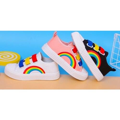 Kids Shoes For Girl Casual Autumn New Fashion Children Canvas Shoes Boys Sneakers Rainbow Girls Toddler Sport Shoes White Black