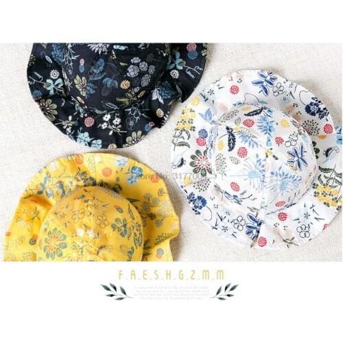 DHL 100pcs Baby Brim Sun Caps Floral Printing Caps Baby Summer Hat Children Beach Caps Toddler Girls Outdoor Hats