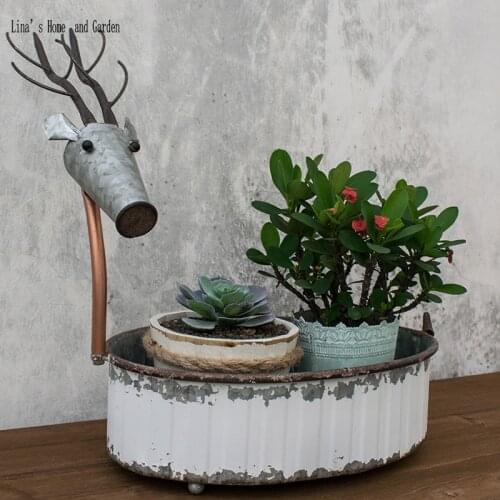 Deer design decorative vintage rustic hand made metal herb garden planter pots