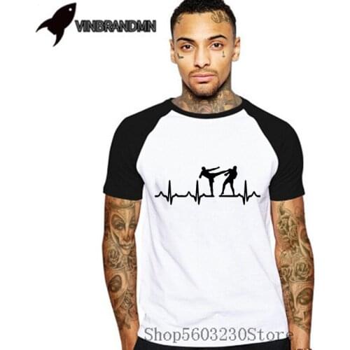 Heartbeat Design T-Shirt Kickboxing Karate Muay Thai Printed T Shirt Taekwondo Kung Fu Tshirt Men Casual Fashion Short Sleeves