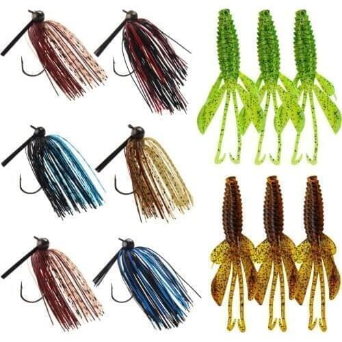 Easy Catch 12Pcs Bass Fishing Football Jigs Kit Silicone Jig Skirt Soft Creature Craw Bait Artificial Lures Swim Jigs Set