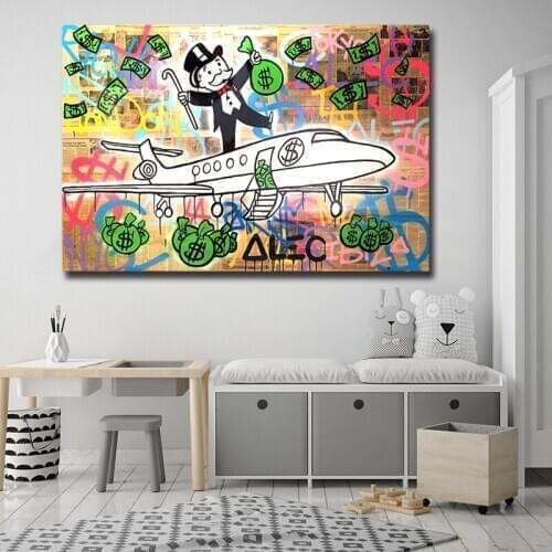 Ev dekor tuval Alec tekel baskı Graffiti posteri boyama uçak Modern para duvar sanatı oturma odası dolar modüler resim