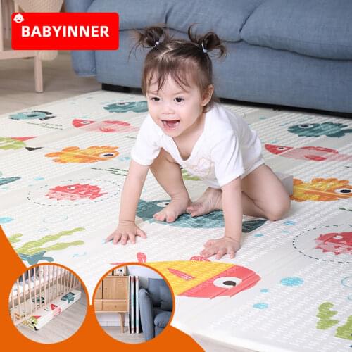 Babyinner XPE Folding Baby Play Mat 1.5cm Thickened Double-sided Cartoon Household Floor Mats Baby Game Mats Childrens Carpet